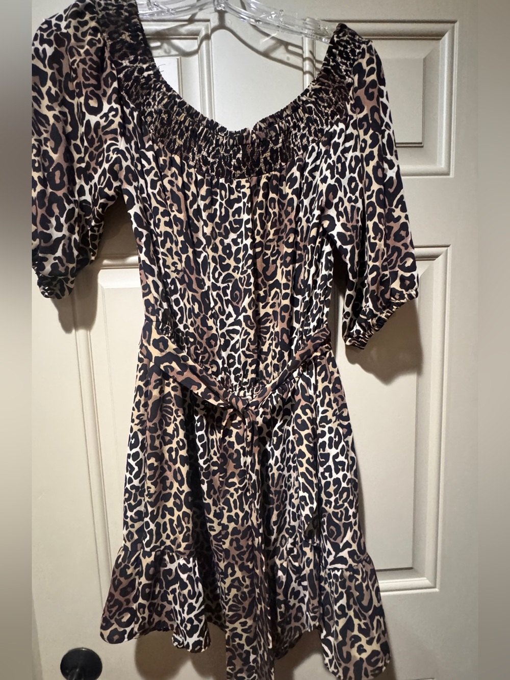 Lilly Pulitzer Leopard Print Off-Shoulder Rochelle Romper - Black & Cream - Picture 5 of 9